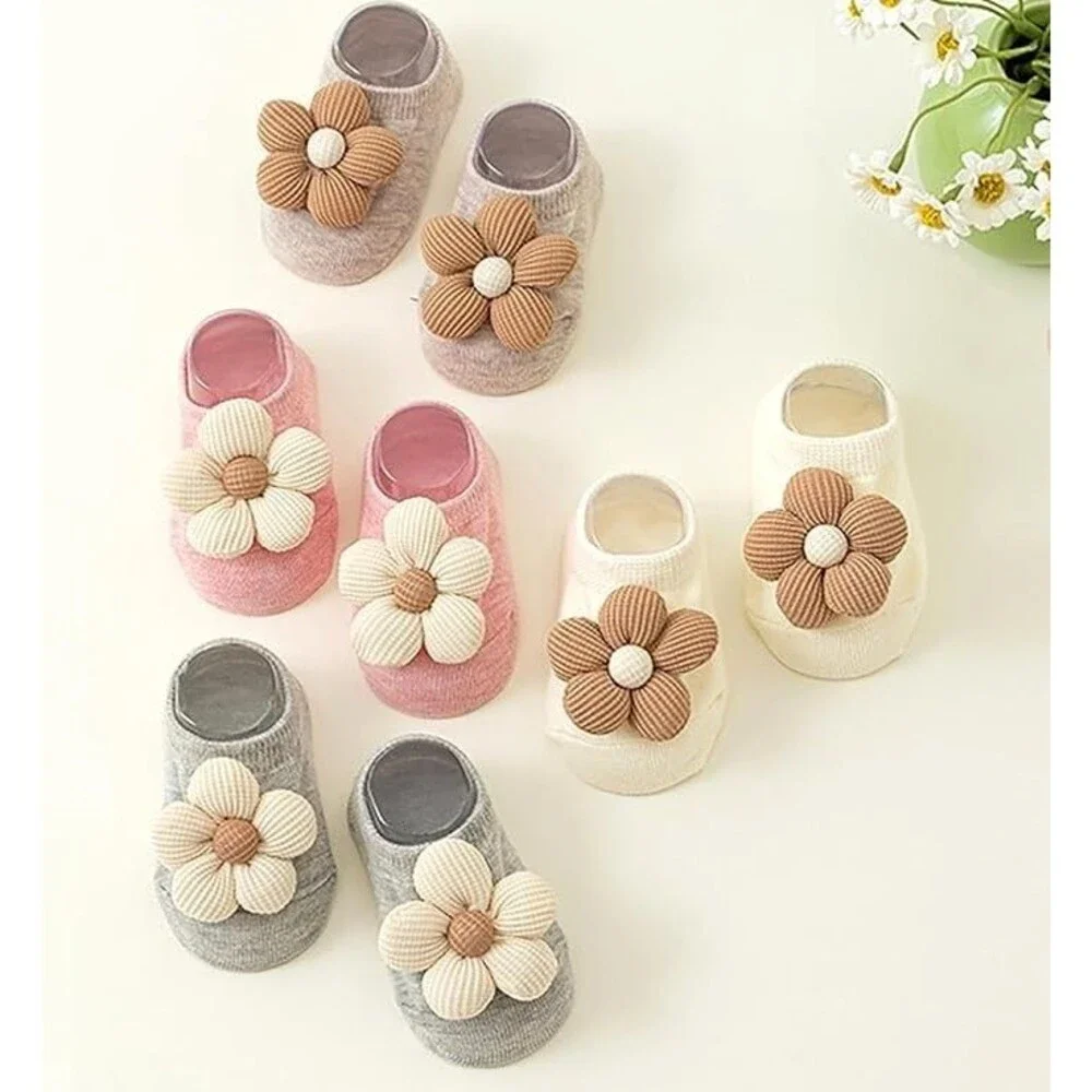 KEAINVRN 4Packs Baby Girls Socks,Flower Non-Slip Grips 0-6 Months, Multicolor